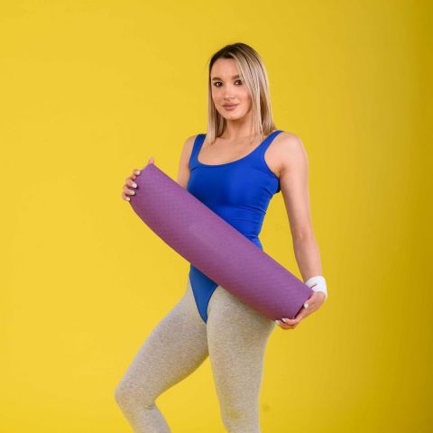 Коврик для йоги и фитнеса PROFI-FIT, 6 мм, ПРОФ (фиолетовый-розовый)